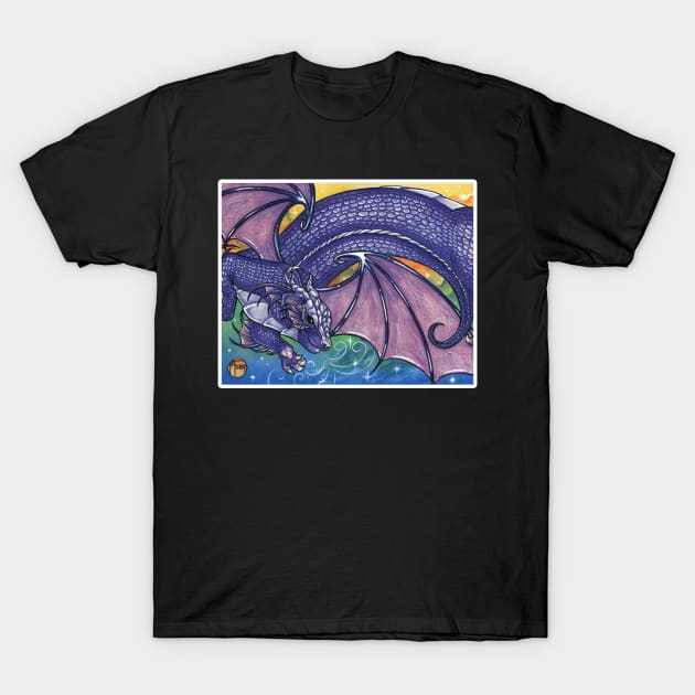 Purple Dragon Ferret - White Outlined Version T-Shirt by Nat Ewert Art